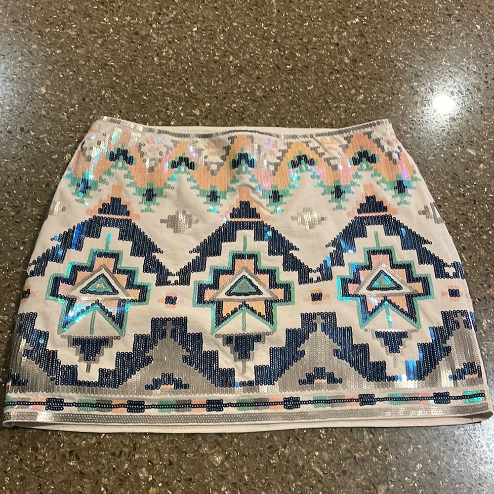 Express Sequin Aztec Skirt Small